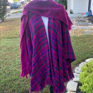 Vintage Boyne Valley Weavers knit tartan cape Cozy Purple and multi Plaid Shawl